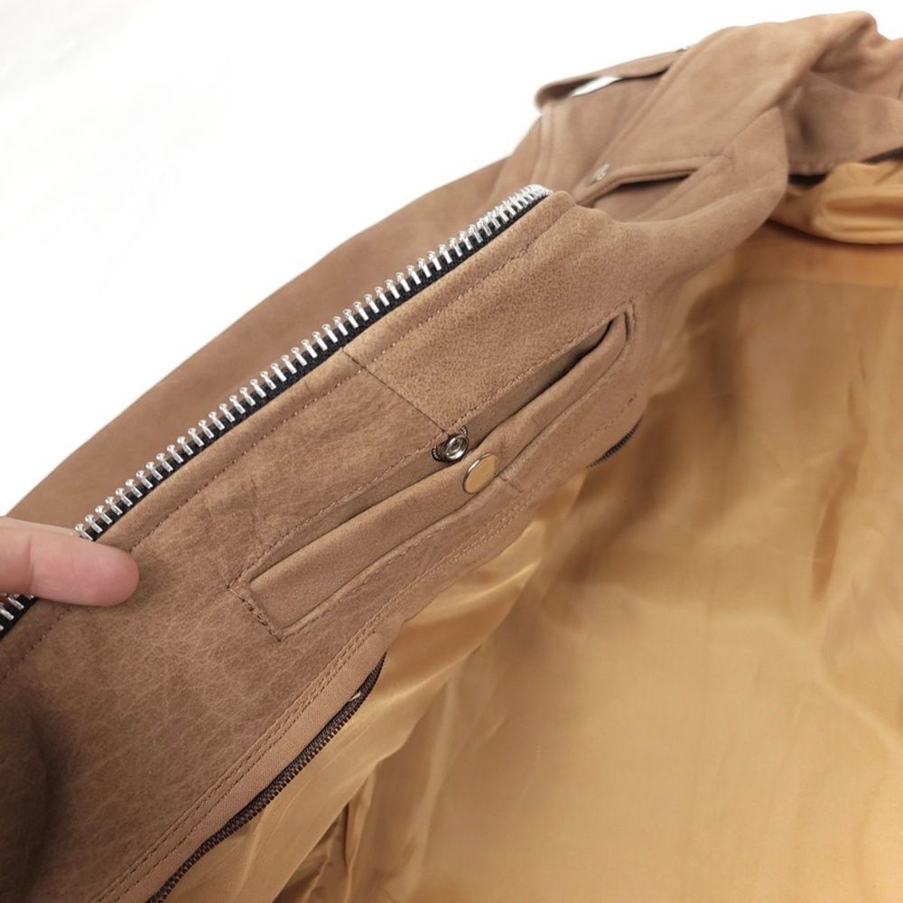 Genuine Leather Corset Lace Up Side Leather Biker Moto Jacket Tan Brown Camel XS - Picture 7 of 9